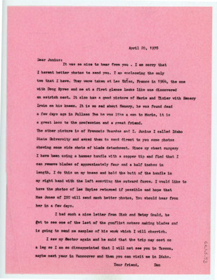 Letter from Donald Crabtree to Junius Bird