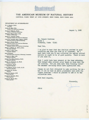 Letter from Junius Bird to Donald Crabtree