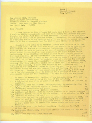 Letter from Donald Crabtree to Junius Bird