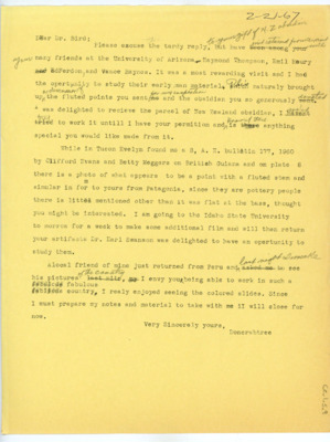 Letter from Donald Crabtree to Junius Bird