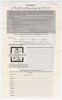 Letter from Janet T. Vickers from the American Biographical Institute to Donald Crabtree