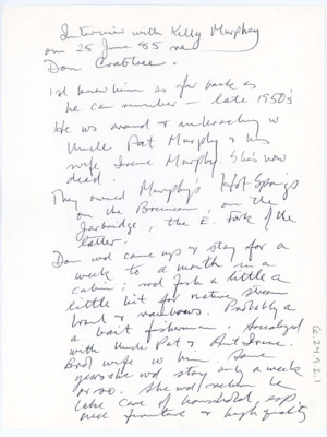 Handwritten interview answers from Kelly Murphey regarding Donald and Evelyn Crabtree.