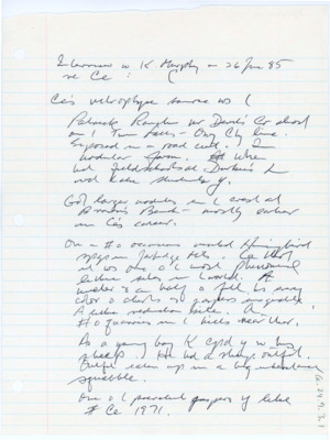 Handwritten interview answers from Kelly Murphey regarding the collection of artifacts.