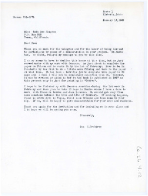 Letter from Don Crabtree to Ruth Dee Simpson