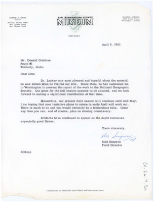Letter from Ruth Dee Simpson to Don Crabtree