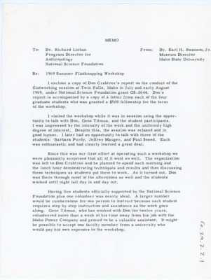 Memo from Earl Swanson to Richard Lieban