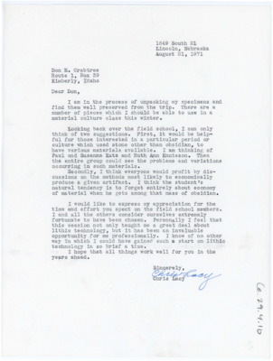 Letter from Chris Lacy to Donald Crabtree
