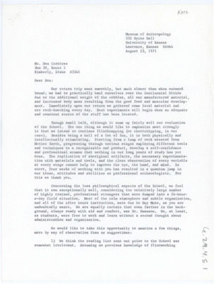 Letter from Paul and Susanna Katz to Donald Crabtree