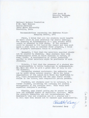 Letter from Christabel Lacy to Earl Swanson