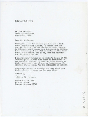 Letter from Patricia A. Gilman to Donald Crabtree