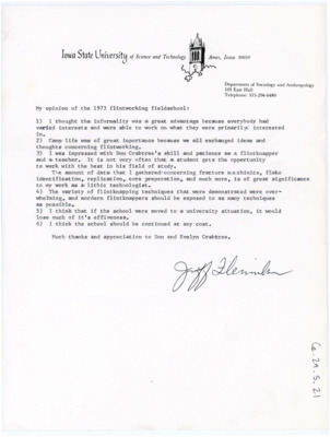 Opinion on the 1973 Flintworking Fieldschool