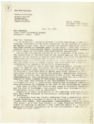 Letter from Ira Berman to Donald Crabtree