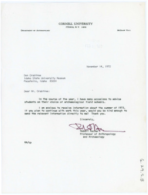 Letter from Robert Ascher to Donald Crabtree