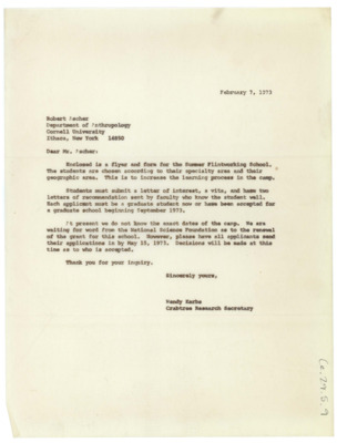 Letter from Wendy Kerbs to Robert Ascher