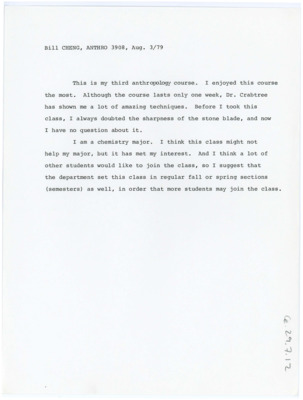Course Evaluation from Bill Cheng