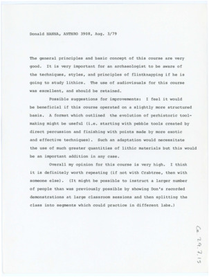 Course Evaluation from Donald Hanna