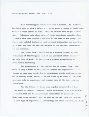 Course Evaluation from Susan McIntyre
