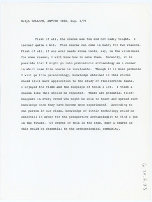 Course Evaluation from Ralph Pollock