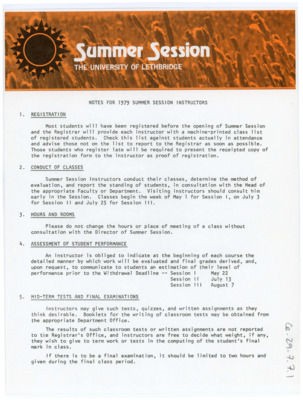 Notes for 1979 Summer Session Instructors