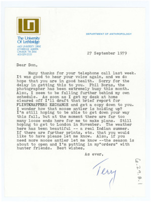 Letter from Terry to Donald Crabtree