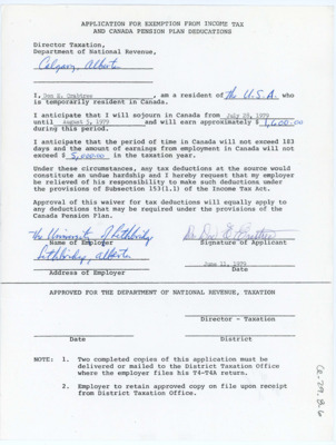 Application for Exemption from Income Tax and Canada Pension Plan Deductions