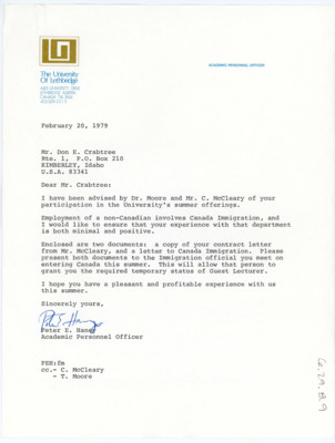 Letter from Peter E. Haney to Donald Crabtree