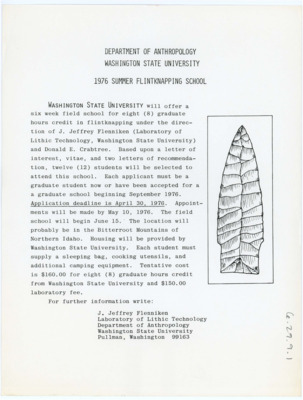 Flyer for 1976 Summer Flintknapping School