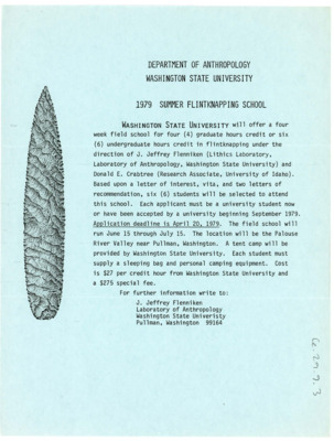 Flyer for 1979 Summer Flintknapping School
