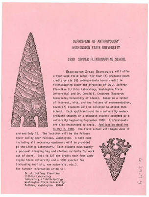 Flyer for 1980 Summer Flintknapping School