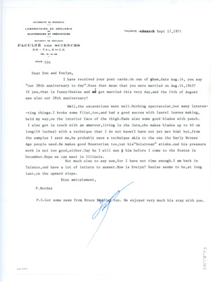 Letter from Francois Bordes to Don and Evelyn Crabtree