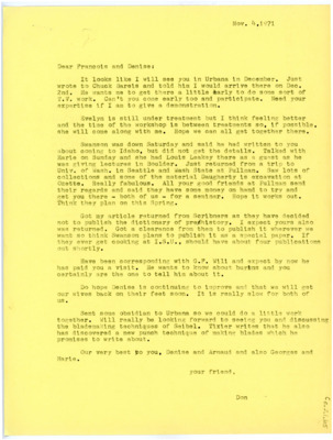 Letter from Don Crabtree to Francois Bordes and Denise Sonneville-Bordes