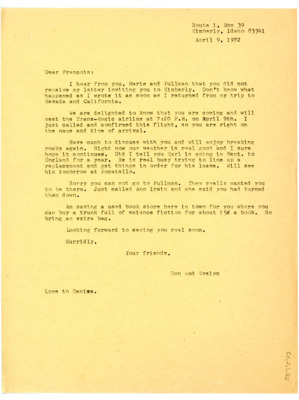 Letter from Don Crabtree to Francois Bordes
