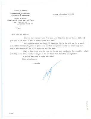 Letter from Francois Bordes to Don and Evelyn Crabtree