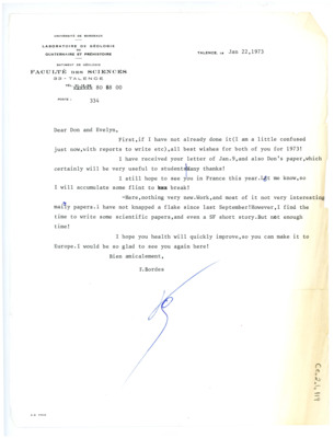 Letter from Francois Bordes to Don and Evelyn Crabtree