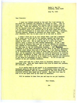 Letter from Don Crabtree to Francois Bordes