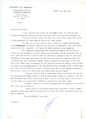 Letter from Francois Bordes to Don and Evelyn Crabtree