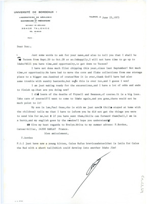 Letter from Francois Bordes to Don Crabtree