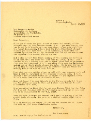 Letter from Don Crabtree to Francois Bordes