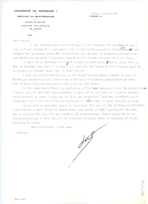 Letter from Francois Bordes to Evelyn Crabtree