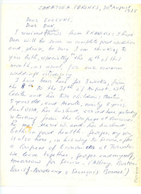 Letter from Denise Sonneville-Bordes to Evelyn and Don Crabtree