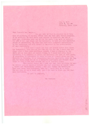Letter from Don Crabtree to Francois Bordes and Denise Sonneville Bordes