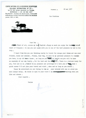 Letter from Denise-Sonneville Bordes to Don Crabtree
