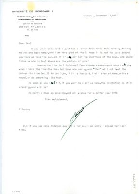 Letter from Francois Bordes to Don Crabtree