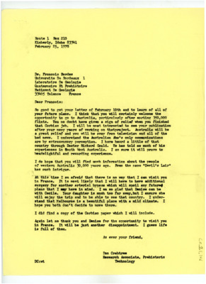 Letter from Don Crabtree to Francois Bordes