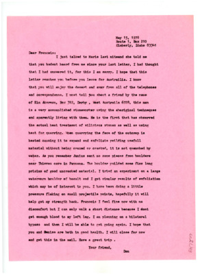 Letter from Don Crabtree to Francois Bordes