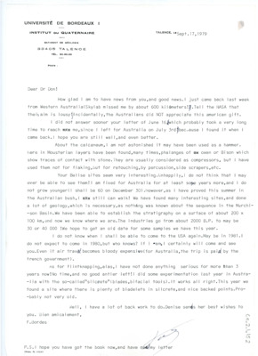 Letter from Francois Bordes to Don Crabtree