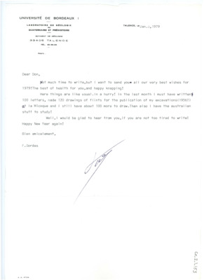 Letter from Francois Bordes to Don Crabtree