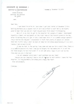 Letter from Francois Bordes to Don Crabtree