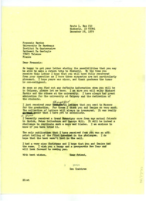 Letter from Don Crabtree to Francois Bordes