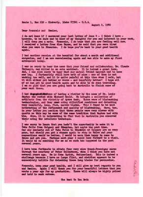 Letter from Don Crabtree to Francois Bordes and Denise Sonneville-Bordes